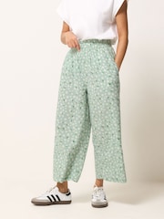 PixieGirl Petite Green Daisy Wide Leg Crop Trousers - Image 2 of 5