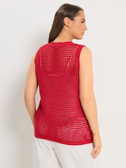 Yours Curve Red Crochet Knitted Waistcoat - Image 4 of 6