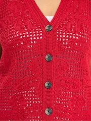 Yours Curve Red Crochet Knitted Waistcoat - Image 5 of 6