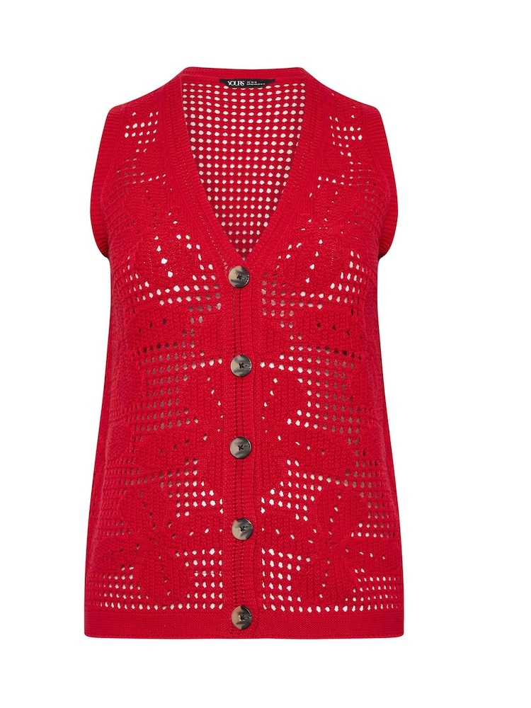 Yours Curve Red Crochet Knitted Waistcoat - Image 6 of 6 Yours Curve Red Crochet Knitted Waistcoat - Image 6 of 6