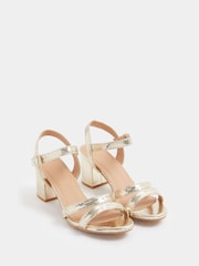 Yours Curve Gold Extra Wide Fit Patent Mid Block Heel Sandals - Image 3 of 5