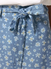 PixieGirl Petite Blue Daisy Belted Midi Skirt - Image 4 of 5