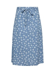 PixieGirl Petite Blue Daisy Belted Midi Skirt - Image 5 of 5