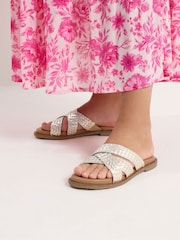 Yours Curve Gold Extra Wide Fit Cross Strap Footbed Sandals - Image 1 of 5