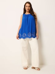 Yours Curve Blue Broderie Angalise Vest Top - Image 2 of 5