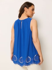 Yours Curve Blue Broderie Angalise Vest Top - Image 3 of 5