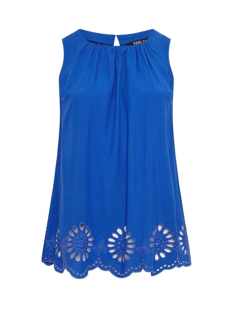 Yours Curve Blue Broderie Angalise Vest Top - Image 5 of 5