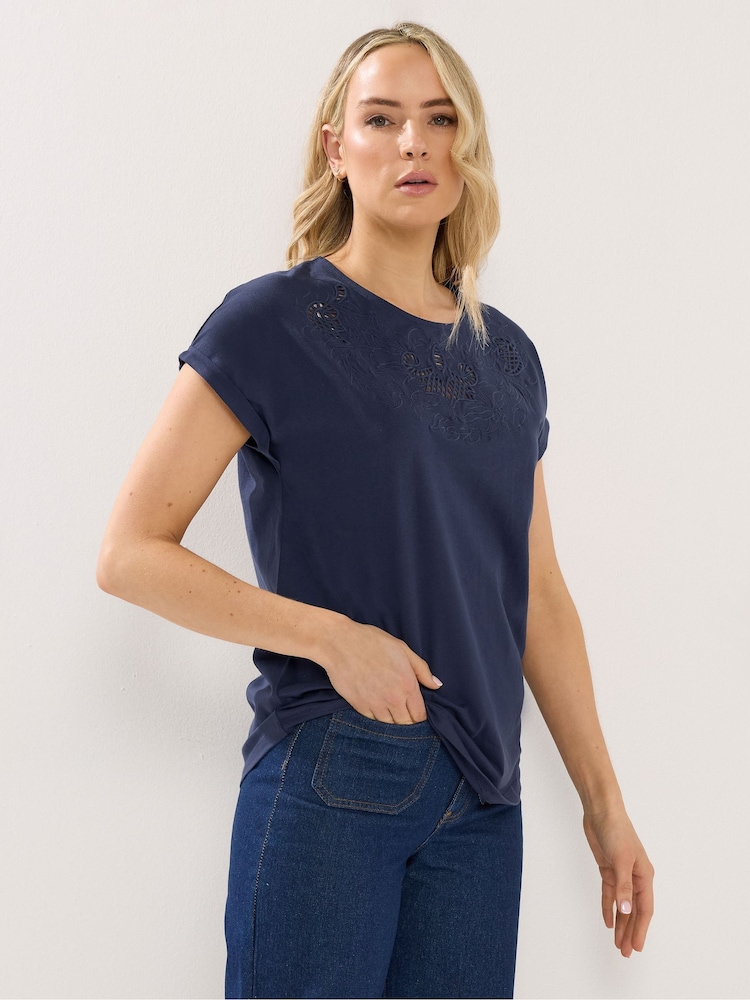 Long Tall Sally Blue Front Embroidered T-Shirt - Image 1 of 5