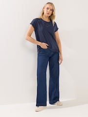Long Tall Sally Blue Front Embroidered T-Shirt - Image 2 of 5
