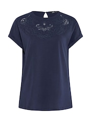 Long Tall Sally Blue Front Embroidered T-Shirt - Image 5 of 5