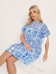 Yours Curve Blue Filled Sleeve Tunic Midi Dress - Image 1 of 5