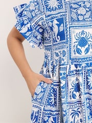 Yours Curve Blue Filled Sleeve Tunic Midi Dress - Image 4 of 5