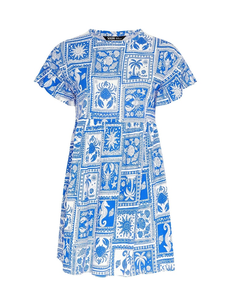 Yours Curve Blue Filled Sleeve Tunic Midi Dress - Image 5 of 5 Yours Curve Blue Filled Sleeve Tunic Midi Dress - Image 5 of 5