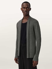AllSaints Dark Green Mode Merino Wool Open Cardigan - Image 1 of 7