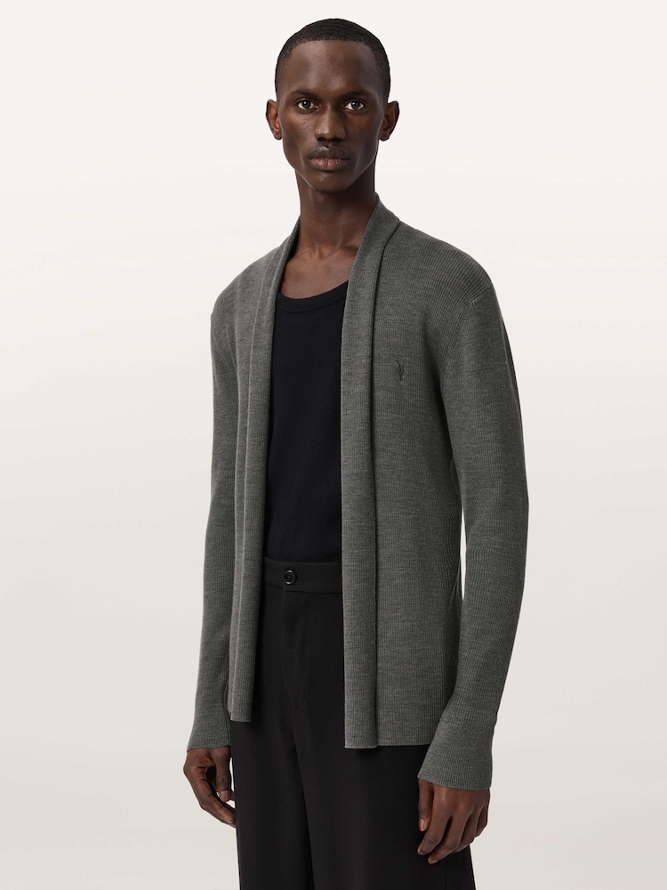 AllSaints Dark Green Mode Merino Wool Open Cardigan - Image 1 of 7 AllSaints Dark Green Mode Merino Wool Open Cardigan - Image 1 of 7