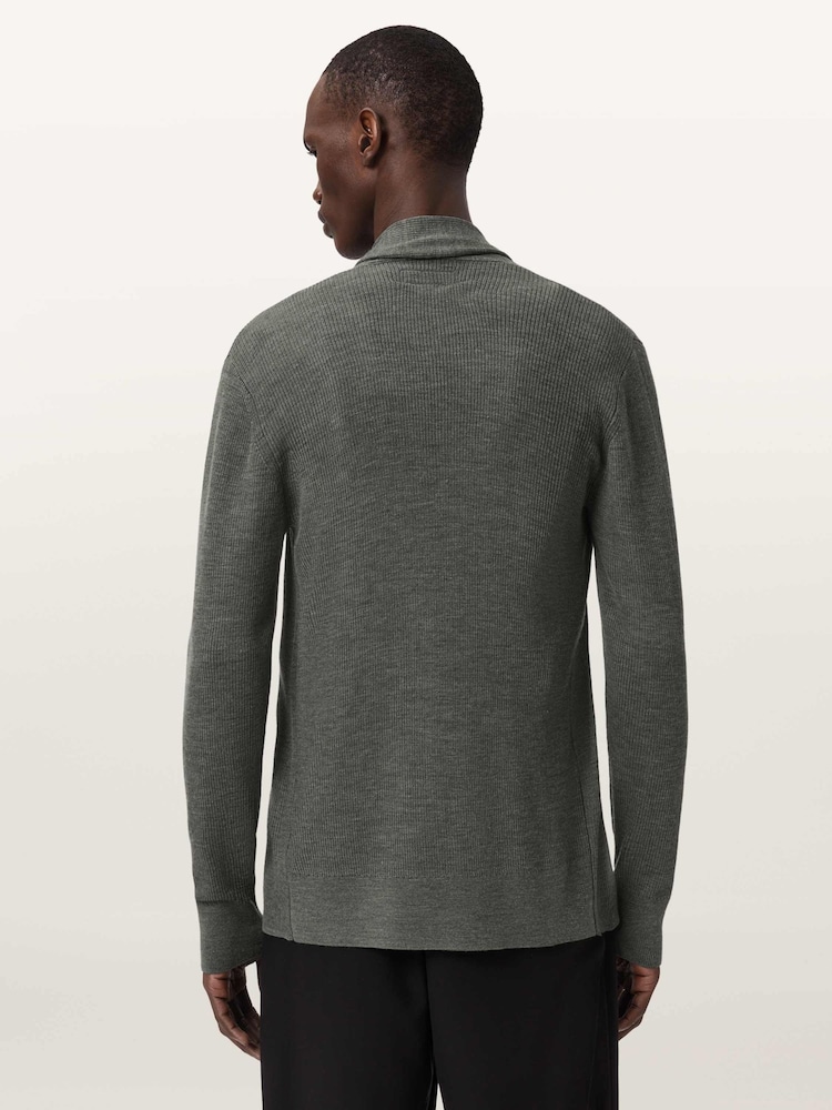 AllSaints Dark Green Mode Merino Wool Open Cardigan - Image 2 of 7 AllSaints Dark Green Mode Merino Wool Open Cardigan - Image 2 of 7