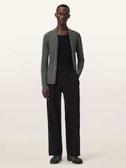 AllSaints Dark Green Mode Merino Wool Open Cardigan - Image 3 of 7