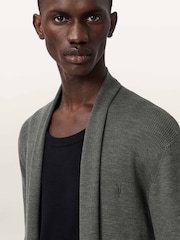 AllSaints Dark Green Mode Merino Wool Open Cardigan - Image 4 of 7