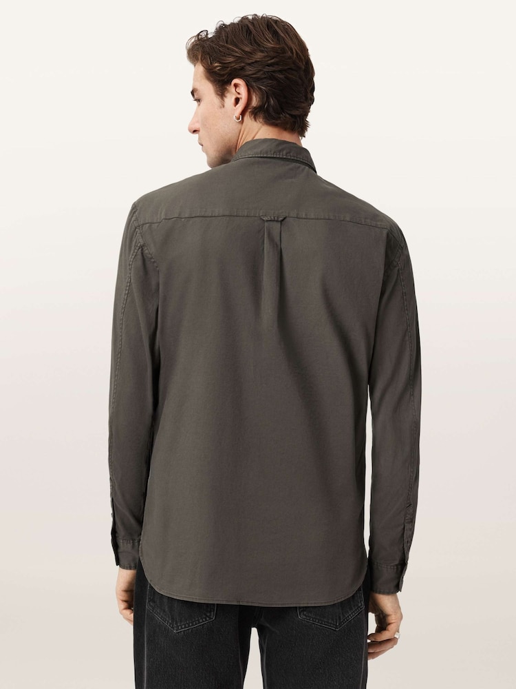 AllSaints Green Hawthorne Long Sleeve Shirt - Image 2 of 6 AllSaints Green Hawthorne Long Sleeve Shirt - Image 2 of 6