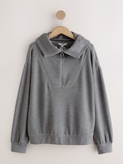 Dark Grey Half Zip Jersey Sweatshirt - Image 6 of 8
