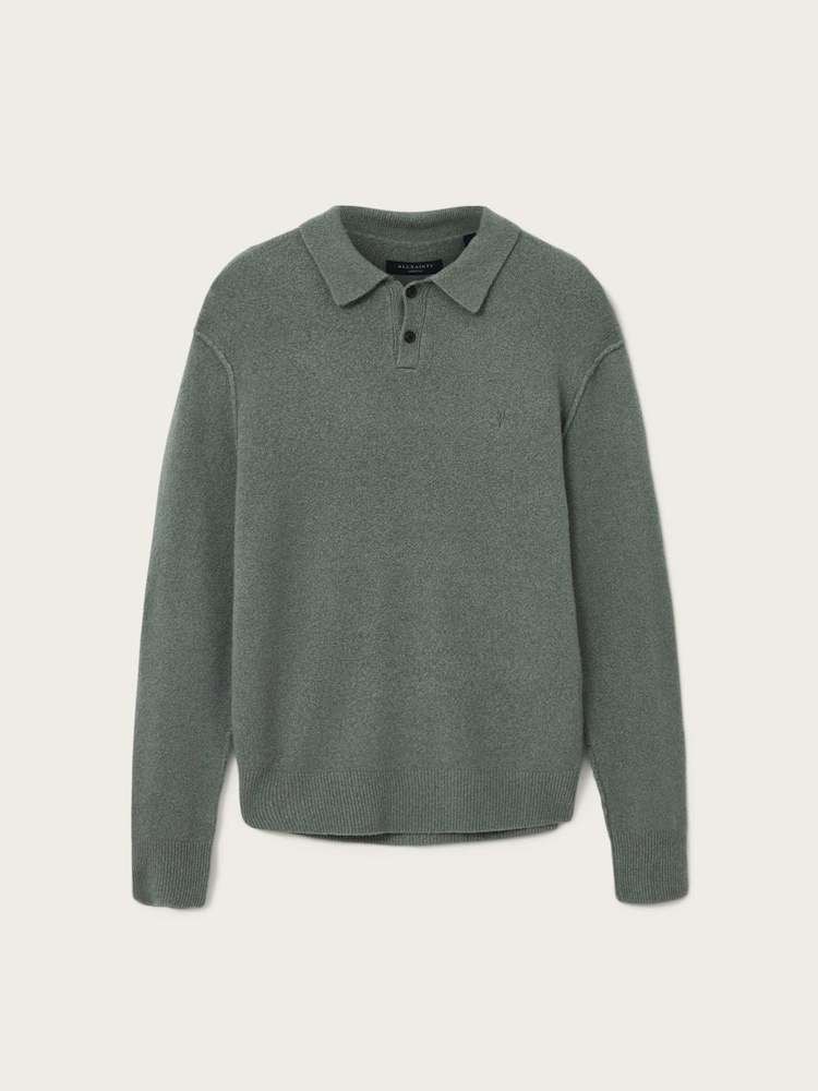 AllSaints Green Statten Long Sleeve Polo Shirt - Image 6 of 6