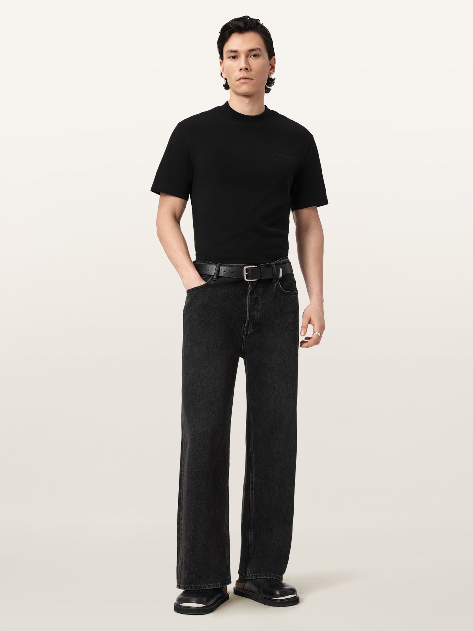 Buy AllSaints Black Xavier Short Sleeve Crew Neck T-Shirt from