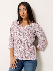 M&Co White 3/4 Sleeve Floral Henley Top - Image 1 of 5