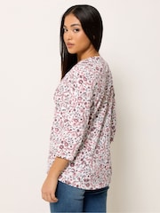 M&Co White 3/4 Sleeve Floral Henley Top - Image 3 of 5