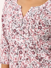M&Co White 3/4 Sleeve Floral Henley Top - Image 4 of 5