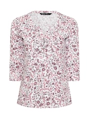 M&Co White 3/4 Sleeve Floral Henley Top - Image 5 of 5