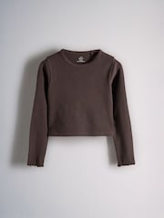 The Set 6 Pack Long Sleeve Cropped Rib Jersey T-Shirts Stripe/Chocolate Brown/Light Brown/Cream - Image 3 of 9