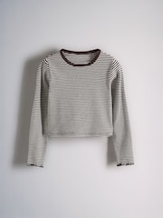 The Set 6 Pack Long Sleeve Cropped Rib Jersey T-Shirts Stripe/Chocolate Brown/Light Brown/Cream - Image 5 of 9