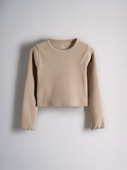 The Set 6 Pack Long Sleeve Cropped Rib Jersey T-Shirts Stripe/Chocolate Brown/Light Brown/Cream - Image 7 of 9