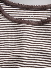The Set 6 Pack Long Sleeve Cropped Rib Jersey T-Shirts Stripe/Chocolate Brown/Light Brown/Cream - Image 8 of 9