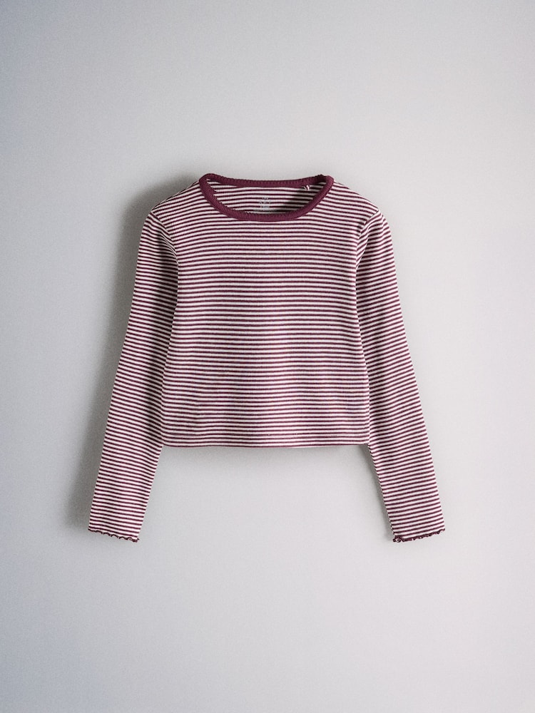 Pink/Burgandy Red/Stripe/Floral Print - The Set 6 Pack T Shirt a maniche lunghe a taglio corto in jersey a coste - Immagine 2 di 9 Pink/Burgandy Red/Stripe/Floral Print - The Set 6 Pack T Shirt a maniche lunghe a taglio corto in jersey a coste - Immagine 2 di 9