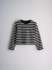 The Set 4 Pack Long Sleeve Seam Detail Cotton T-Shirts White/Grey Marl/Chocolate Brown/Stripe - Image 4 of 7