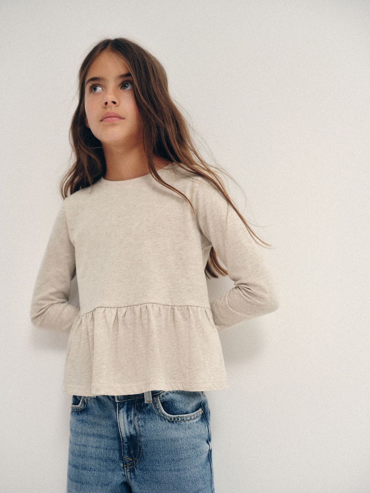 The Set 4 Pack Long Sleeve Peplum Jersey T-Shirts Cream/Brown/Black - Image 1 of 11