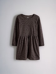 The Set 3 Pack Long Sleeve Jersey Skater Dress Chocolate Brown Animal Print/Neutral Stripe - Image 8 of 12