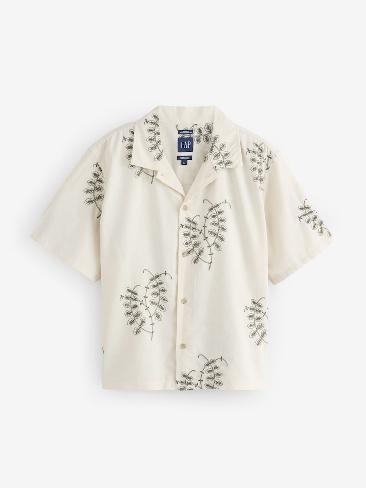 Gap Cream Linen-Cotton Relaxed Straight-Hem Shirt - Image 1 of 4