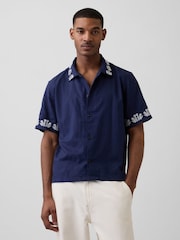 Gap Blue Linen-Cotton Relaxed Straight-Hem Shirt - Image 1 of 4