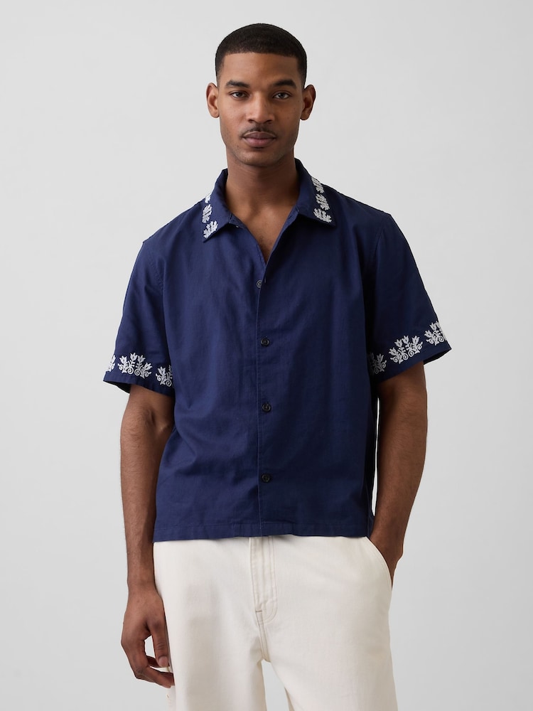 Gap Blue Linen-Cotton Relaxed Straight-Hem Shirt - Image 1 of 4