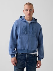 Gap Blue VintageSoft Oversized Logo Zip Hoodie - Image 1 of 4