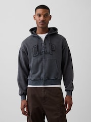 Gap Black VintageSoft Oversized Logo Zip Hoodie - Image 1 of 4
