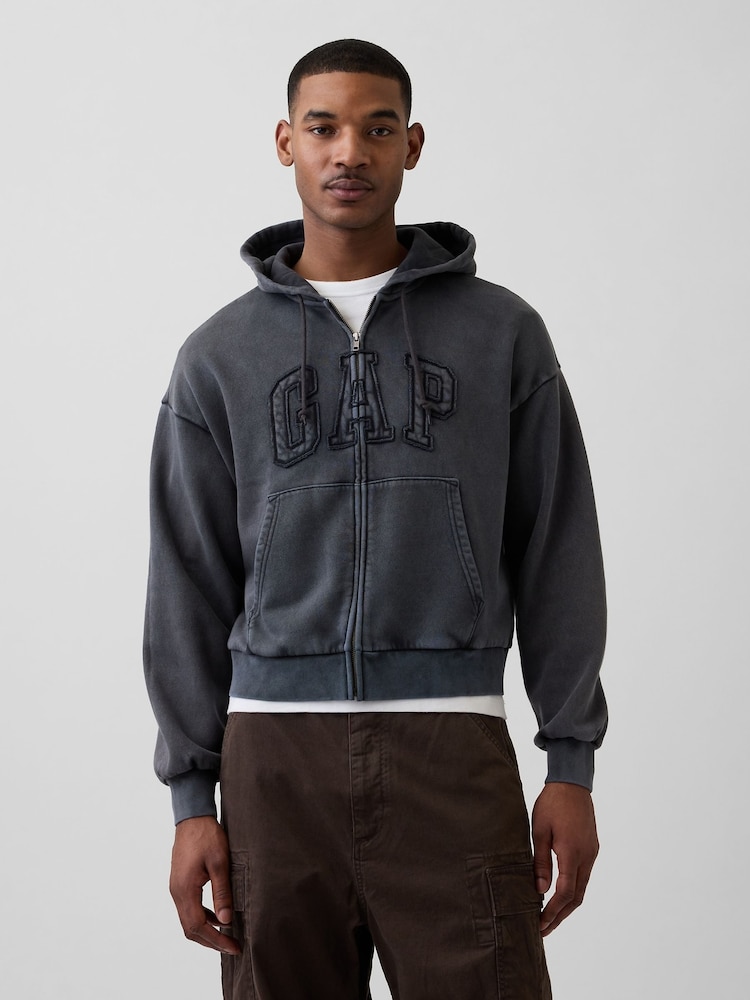 Gap Black VintageSoft Oversized Logo Zip Hoodie - Image 1 of 4