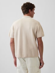 Krem - Gap Oversized Polo med Lommer og Kvart Glidelås Genser - Bilde 2 av 4
