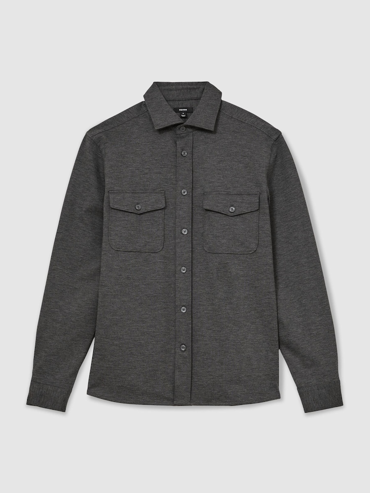 Reiss Charcoal Grey Mcshane Twin-Pocket Button-Through Overshirt - Image 2 of 6 Reiss Charcoal Grey Mcshane Twin-Pocket Button-Through Overshirt - Image 2 of 6