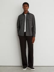 Reiss Charcoal Grey Mcshane Twin-Pocket Button-Through Overshirt - Image 4 of 6