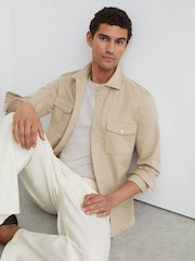 Reiss Oatmeal Mcshane Twin-Pocket Button-Through Overshirt - Image 1 of 6