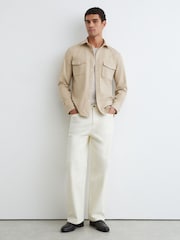 Reiss Oatmeal Mcshane Twin-Pocket Button-Through Overshirt - Image 3 of 6