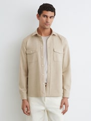 Reiss Oatmeal Mcshane Twin-Pocket Button-Through Overshirt - Image 4 of 6